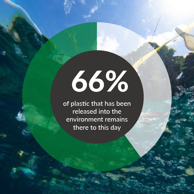 66% of plastic that has been released into the environment is still there now